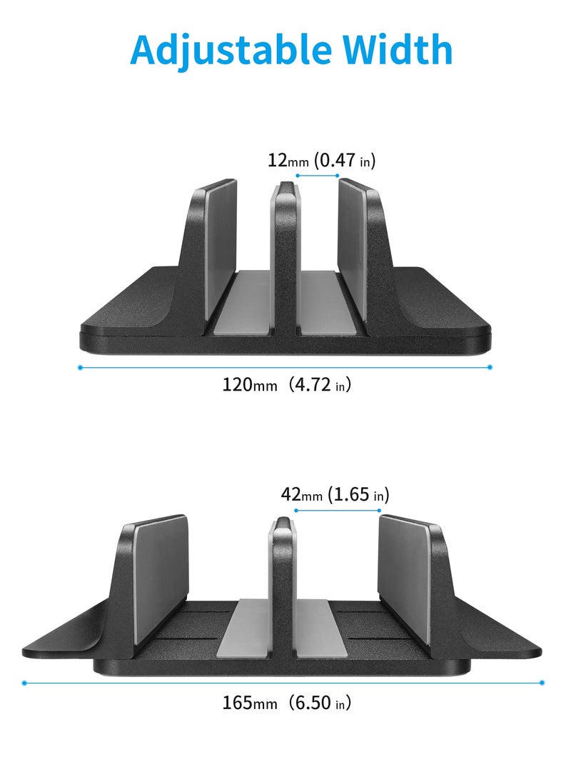 JARLINK Vertical Laptop Stand Holder, Aluminum Double Desktop Stand Holder with Adjustable Dock (Up to 17.3 inch), Compatible with MacBook, Surface, Chromebook, and Gaming Laptops, Black - Image 3